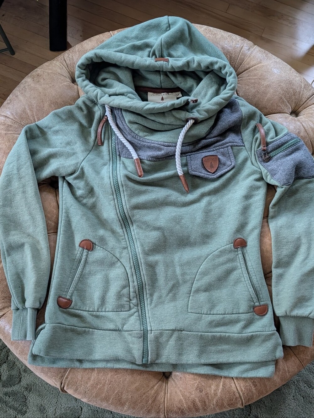 Wanakome Athena Asymmetrical Full-Zip Hoodie Sage Green Size Medium Women's